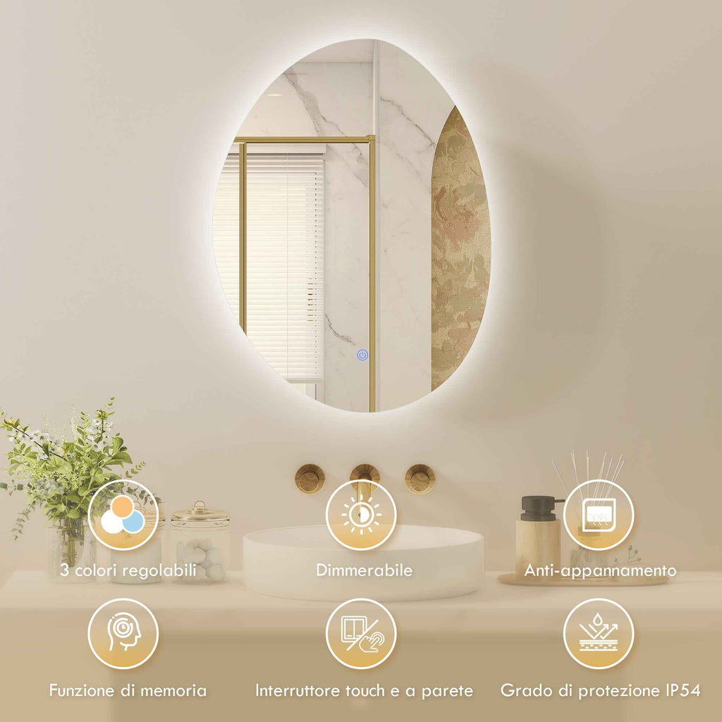 LED Bathroom Cabinet, Anti-Fog, 3-Color Dimmable Lighting, White, Wall Mounted