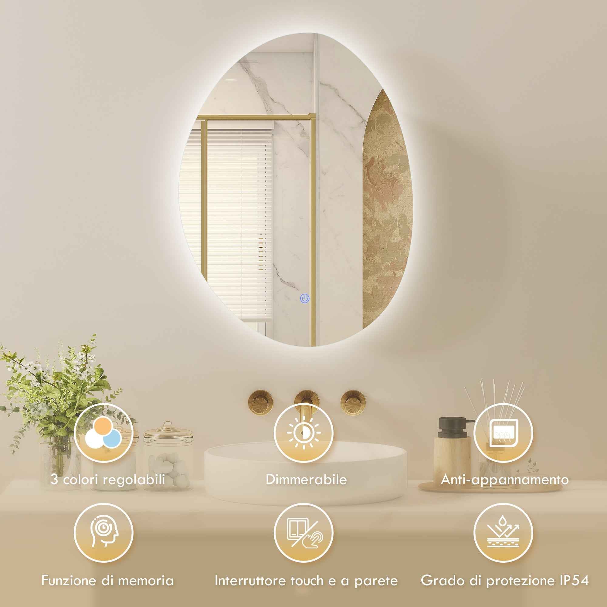 LED Bathroom Cabinet, Anti-Fog, 3-Color Dimmable Lighting, White, Wall Mounted