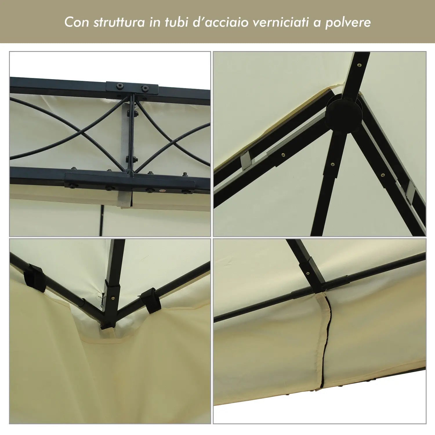 3x4m Steel Garden Gazebo with Double Roof and 4 Side Awnings, Cream - Borge' Group Limited