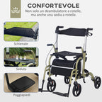 Folding Walker with Footrest and Bag, in Aluminum, PP and Polyester, 59x104x88-101 cm, Yellow and GreenFolding Walker with Footrest and Bag, in Aluminum, PP and Polyester, 59x104x88-101 cm, Yellow and Green