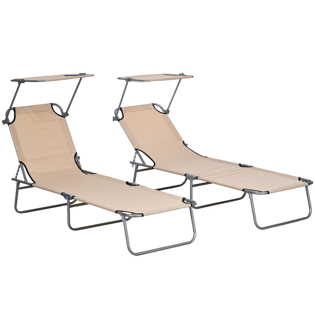 Outsunny Set of 2 Folding Garden Loungers with Adjustable Canopy, Oxford Fabric and Metal, 187x58x36 cm, Brown