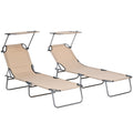 Outsunny Set of 2 Folding Garden Loungers with Adjustable Canopy, Oxford Fabric and Metal, 187x58x36 cm, Brown