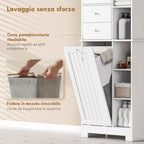 HOMCOM White Bathroom Cabinet, Tiltable Laundry Basket, Drawers