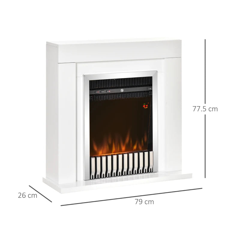 Electric Floor Fireplace with Realistic Flame Effect, Timer and Remote Control, 1000W and 2000W, 79x26x77.5cm, Black and White - Borgè