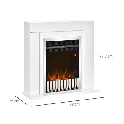 Electric Floor Fireplace with Realistic Flame Effect, Timer and Remote Control, 1000W and 2000W, 79x26x77.5cm, Black and White - Borgè