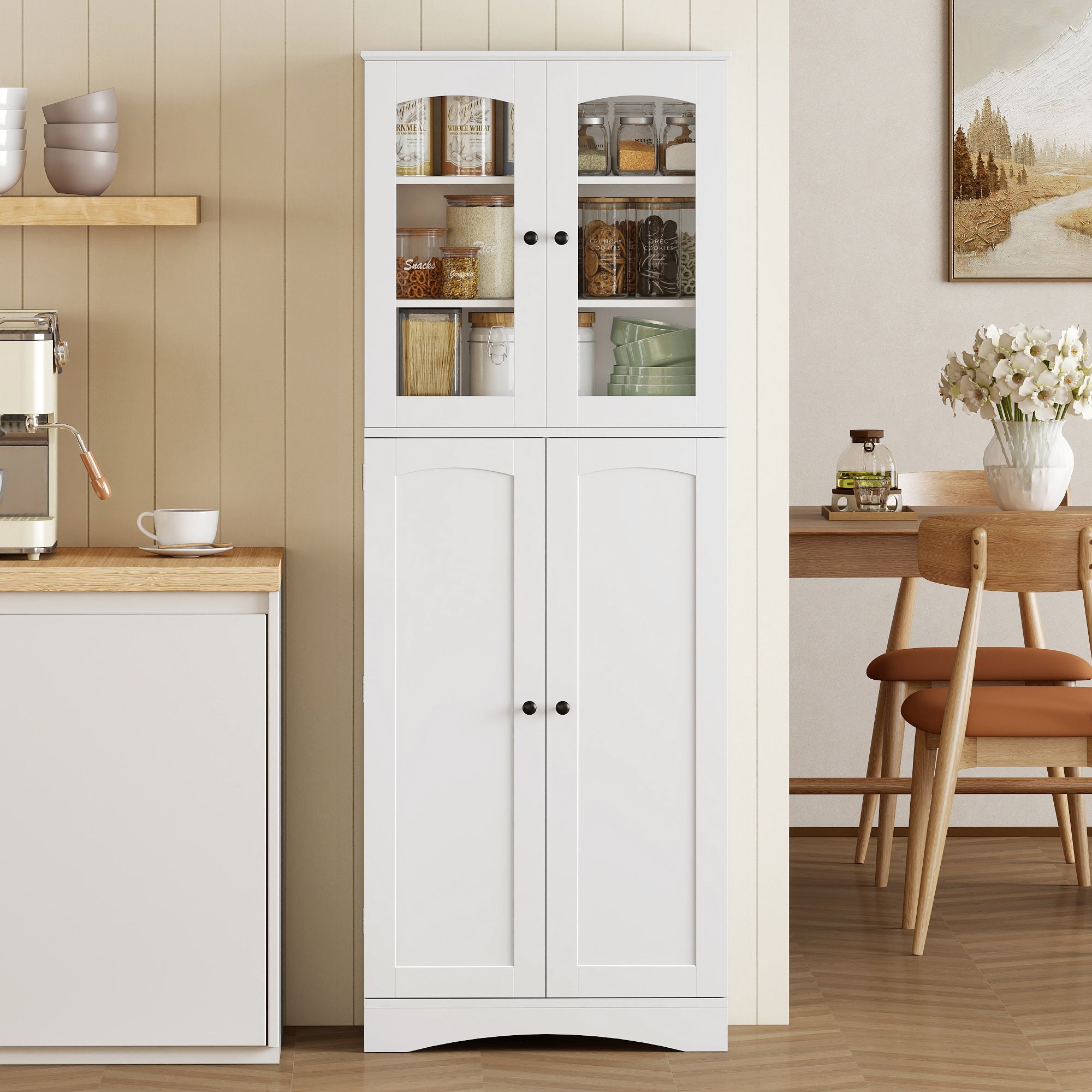 HOMCOM Kitchen Cabinet with Doors, Cupboards and Silent-Closing Hinges, Wooden, 60x40x162 cm, White