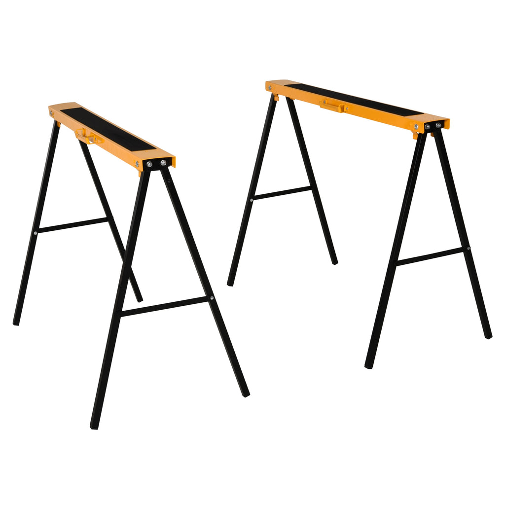 HOMCOM Set of 2 Folding Sawhorses Non-Slip Wood Log Stand Orange
