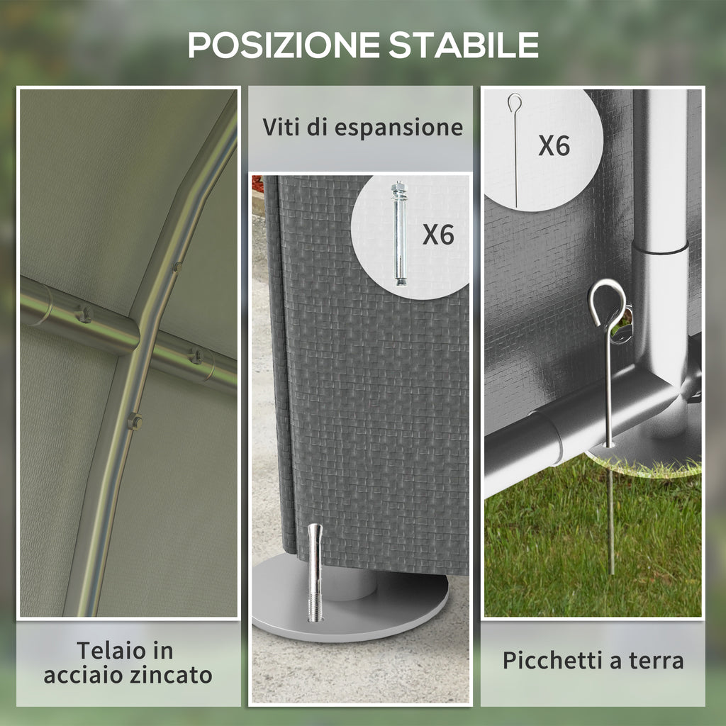 UV Protection Tool Shed with Zip Entrance, Galvanized Steel and PE Fabric, 120x179x165 cm, Dark Grey