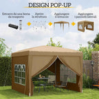 Outsunny 3x3m Folding Outdoor Gazebo with 4 Side Panels, Steel and Oxford Fabric, Khaki