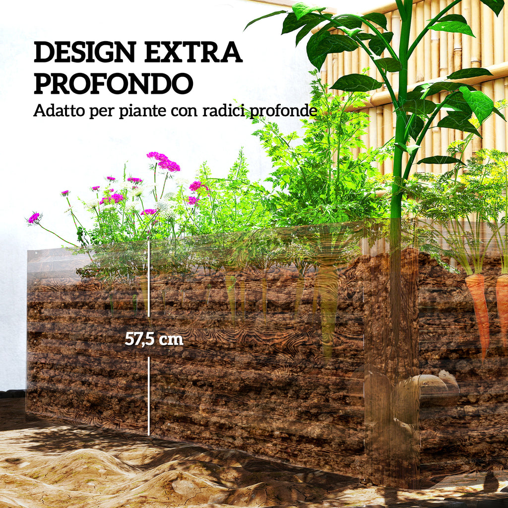 Outsunny Raised Vegetable Garden Bed with Open Bottom and Rounded Edges, 180x90x57.5 cm, Dark Brown