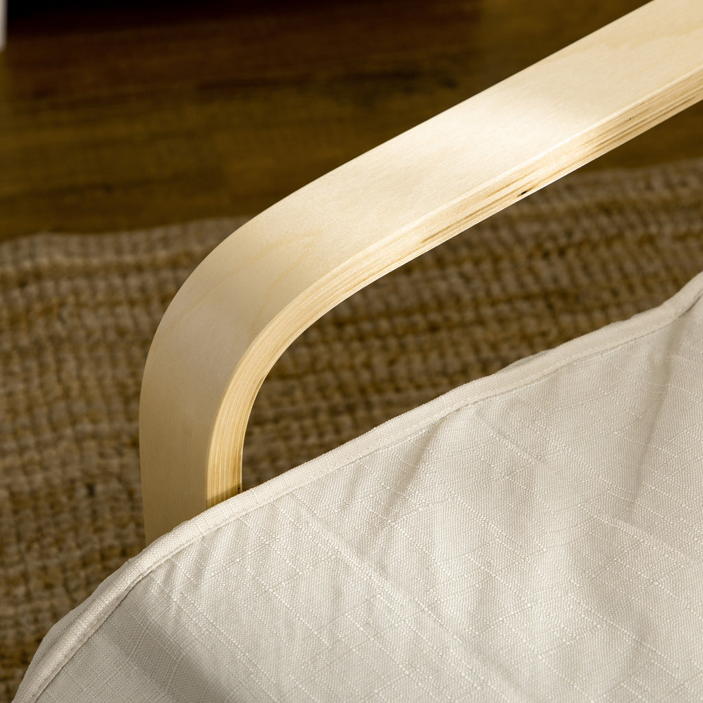 Relaxing Chair with 5-Level Footrest and Headrest, Birch Wood and Fabric, 66.5x94x100 cm, Cream