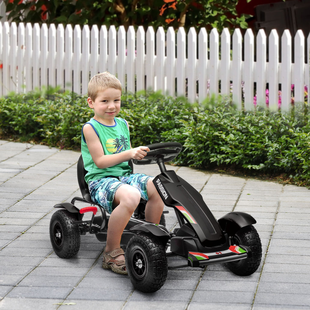 Pedal Go Kart for Children 5-12 Years in PP and Black Metal with Adjustable Seat and Handbrake, 121x58x61 cm
