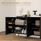 HOMCOM Storage Unit with 2 Cabinets and Adjustable Shelf, in Chipboard and Metal, 120x40x75 cm, Black and Gold - Borgè