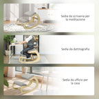 Ergonomic Kneeling Chair with Reclining Function, in Linen and Wood Effect Fabric, 55x85x55 cm, Light Grey