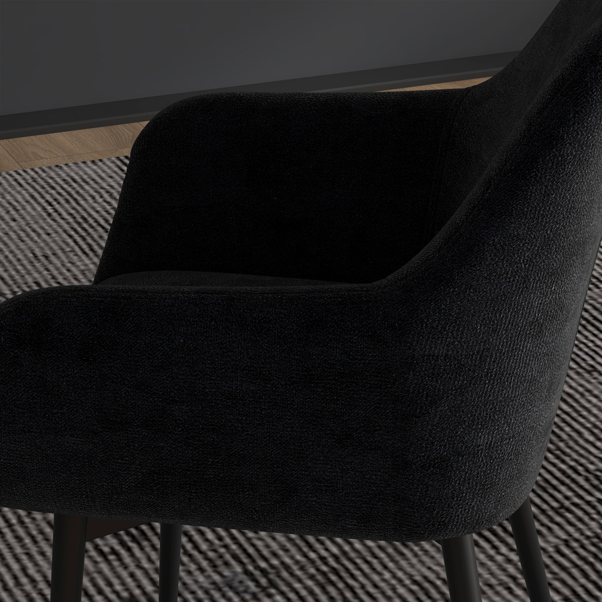 Set of 2 Modern Dining Chairs with Armrests, Padded Seat and Steel Legs, 54x57x80cm, Black