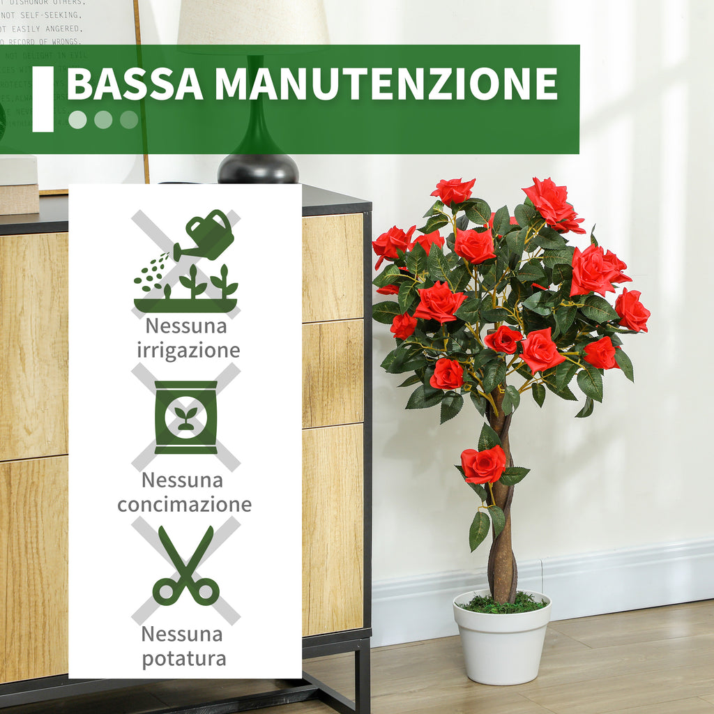 21-Flower Artificial Camellia Plant with Cement and Moss Pot, Ø18x90 cm, Orange