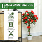 21-Flower Artificial Camellia Plant with Cement and Moss Pot, Ø18x90 cm, Orange