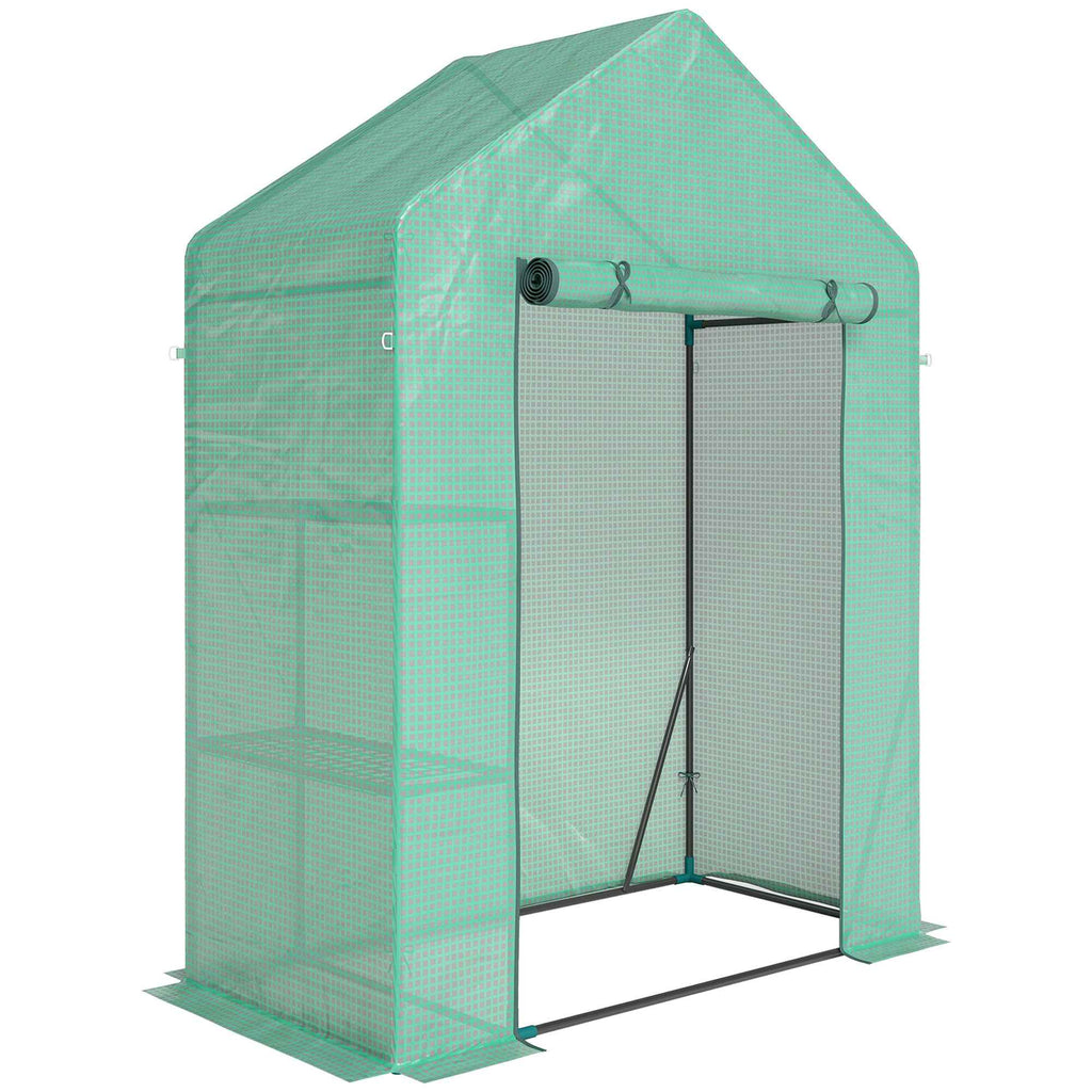 Outsunny Garden Greenhouse 143 x 73 x 195 cm with 2-Tier Shelf, Green