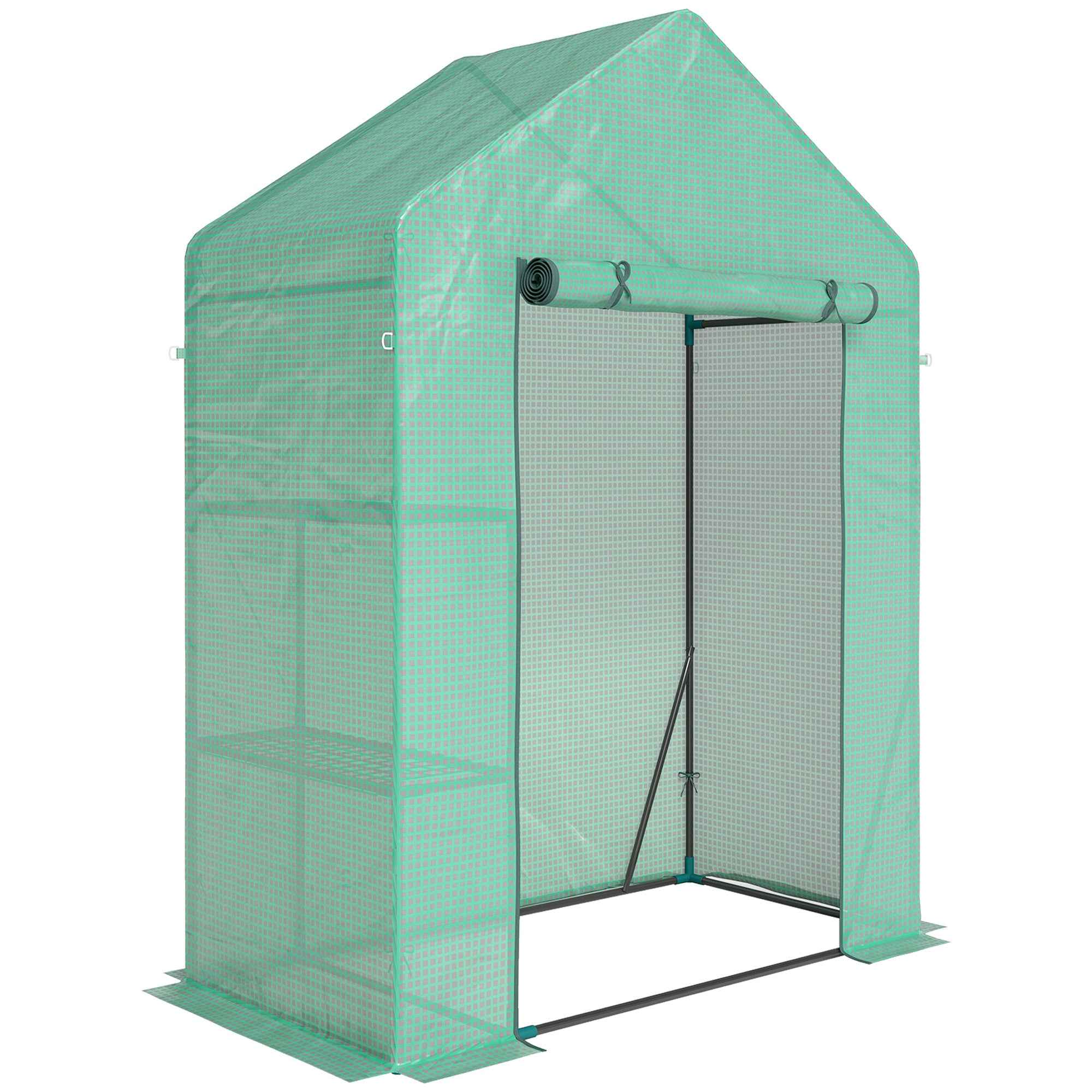 Outsunny Garden Greenhouse 143 x 73 x 195 cm with 2-Tier Shelf, Green