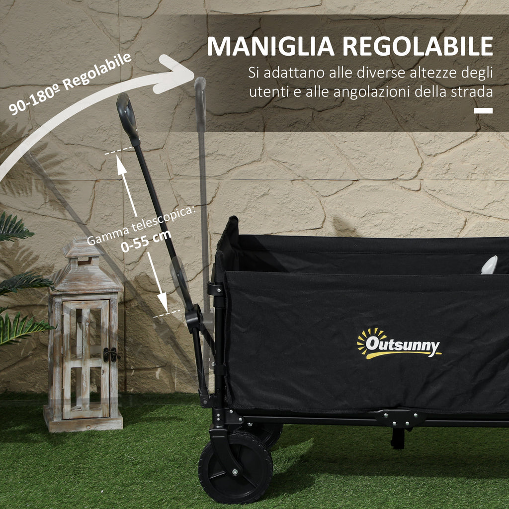120L Folding Garden Trolley with Opening Panel, in Steel and Polyester, 90x48x62 cm, Black