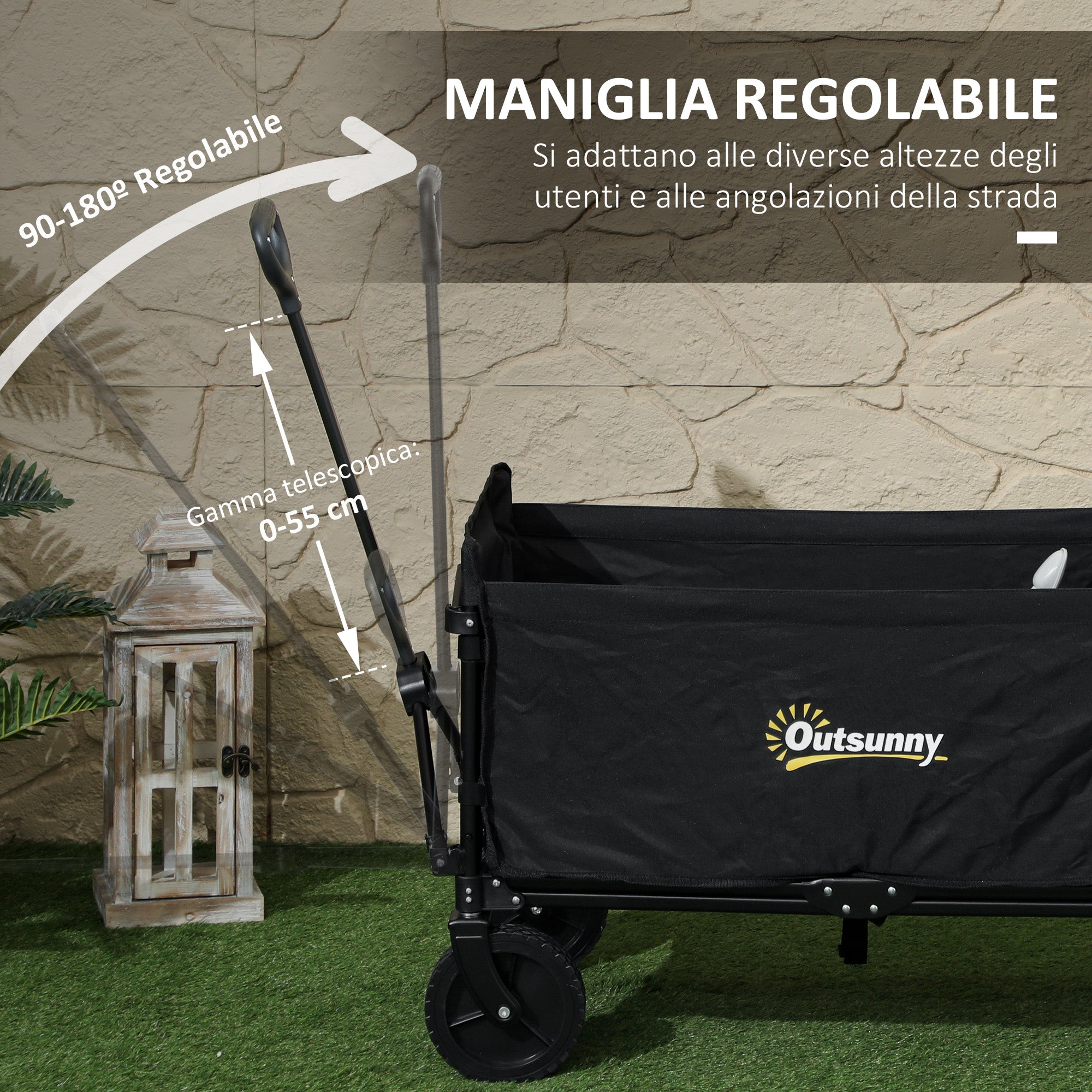 120L Folding Garden Trolley with Opening Panel, in Steel and Polyester, 90x48x62 cm, Black