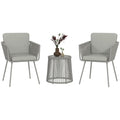 Outdoor Set with Glass Coffee Table and 2 Rattan Garden Chairs Boho Style, Light Grey