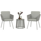 Outdoor Set with Glass Coffee Table and 2 Rattan Garden Chairs Boho Style, Light Grey