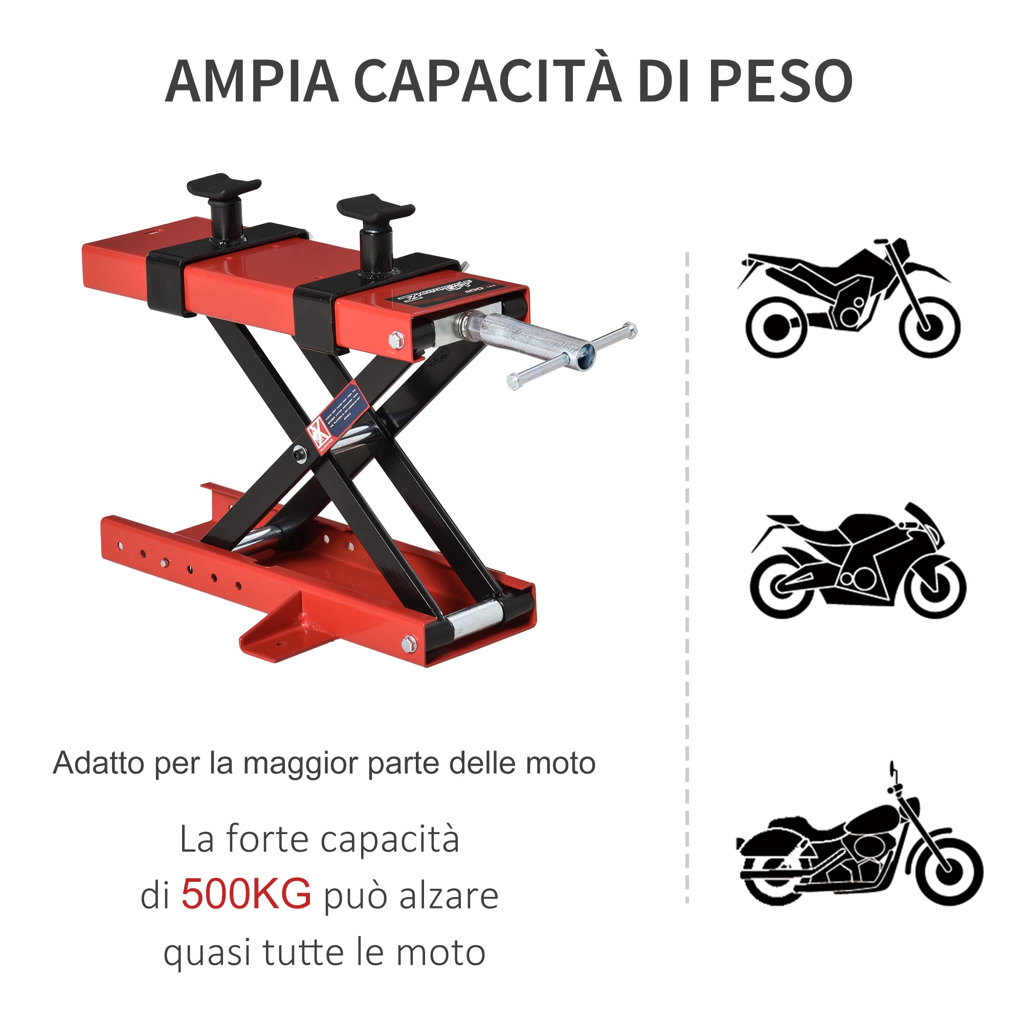 Scissor Motorcycle Lift, Adjustable Central Motorcycle Stand Up to 500kg in Red Metal