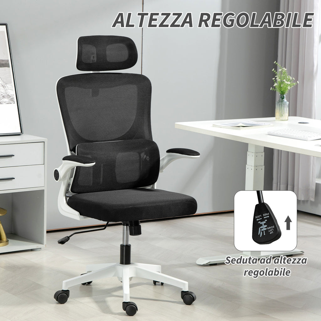 Adjustable and Reclining Office Chair with Removable Headrest, Mesh Fabric, 60x59x114-122 cm, Black