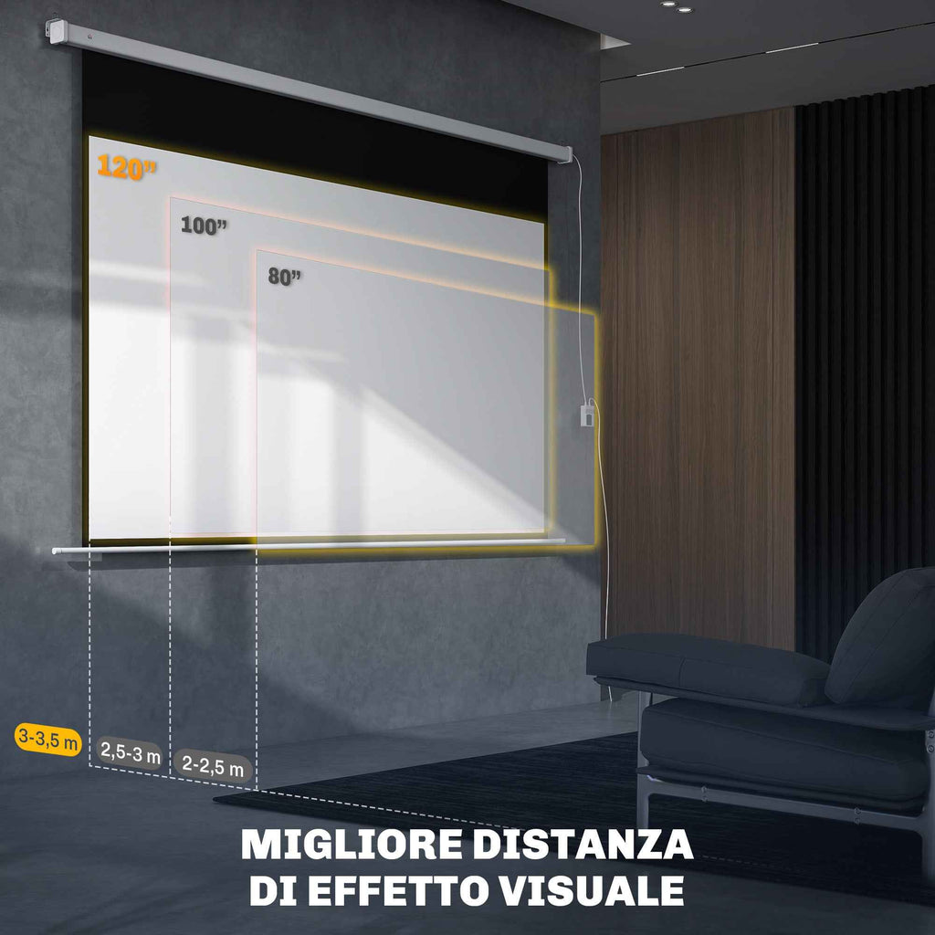 HOMCOM 120-Inch Projector Screen with Remote Control, PVC and Metal, 293x8x193 cm, White