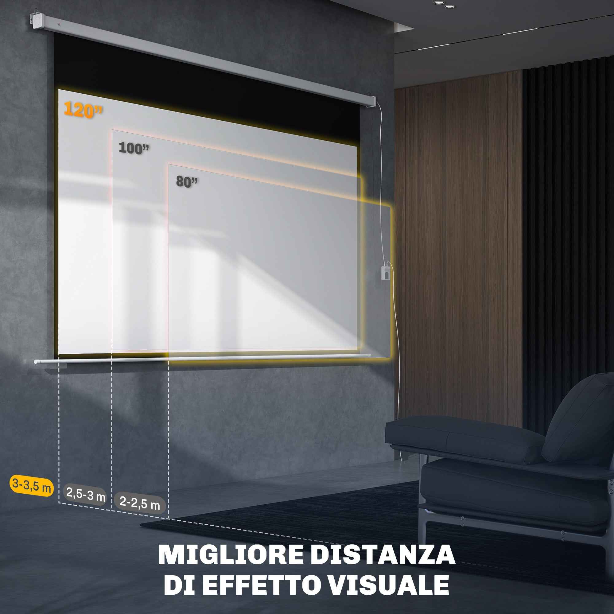 HOMCOM 120-Inch Projector Screen with Remote Control, PVC and Metal, 293x8x193 cm, White