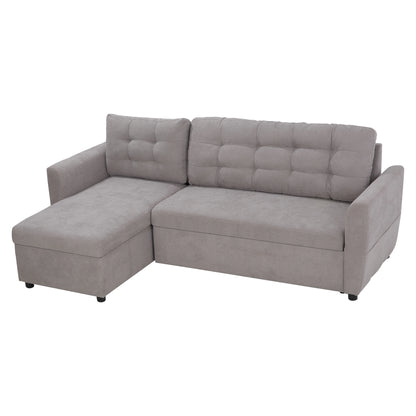 Grey Corner Sofa | 3 Seater Corner Sofa Bed with Chaise Longue Storage in Fabric, 217x134x85cm, Grey