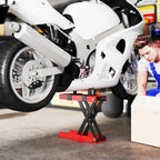 Steel Motorcycle Lift Stand Capacity 500kg, Foldable with Adjustable Height and Crank, Red