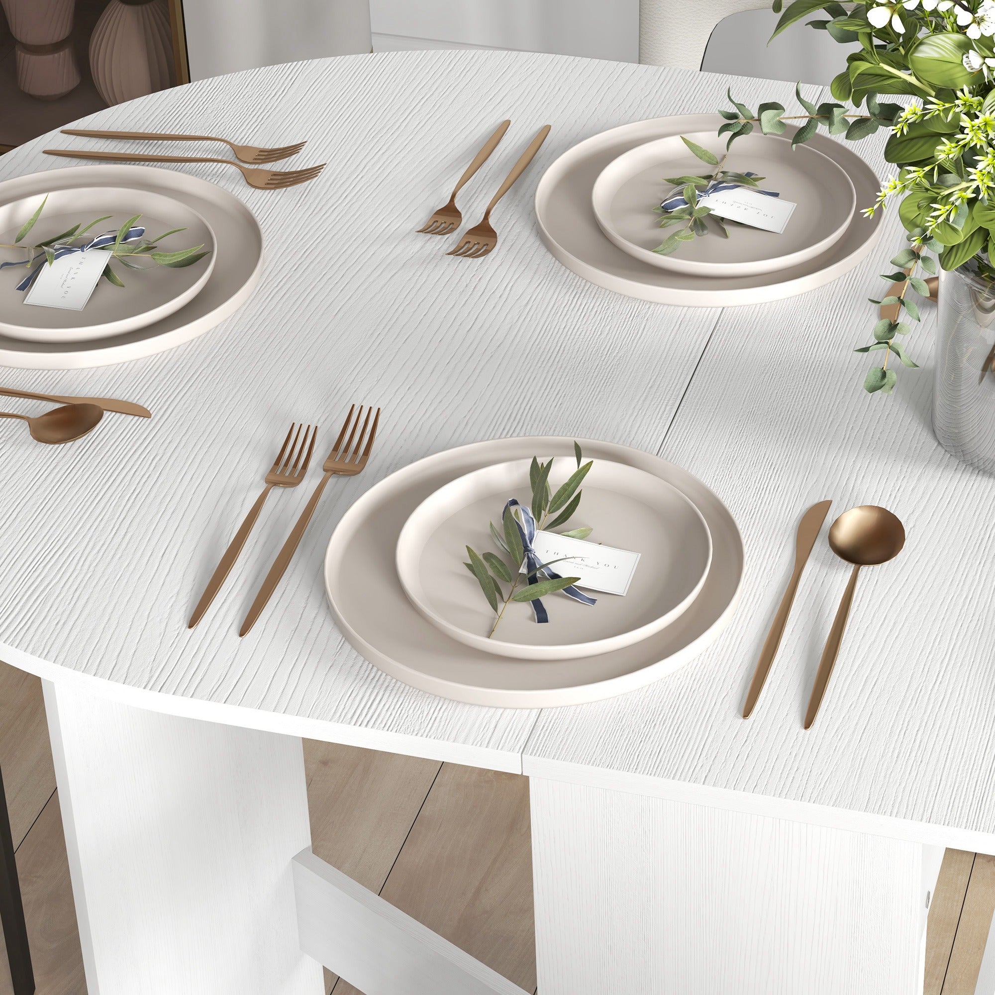 Folding Table for 6 People with 2 Oval Wooden Drop-Leafs, 163x80x75 cm, White