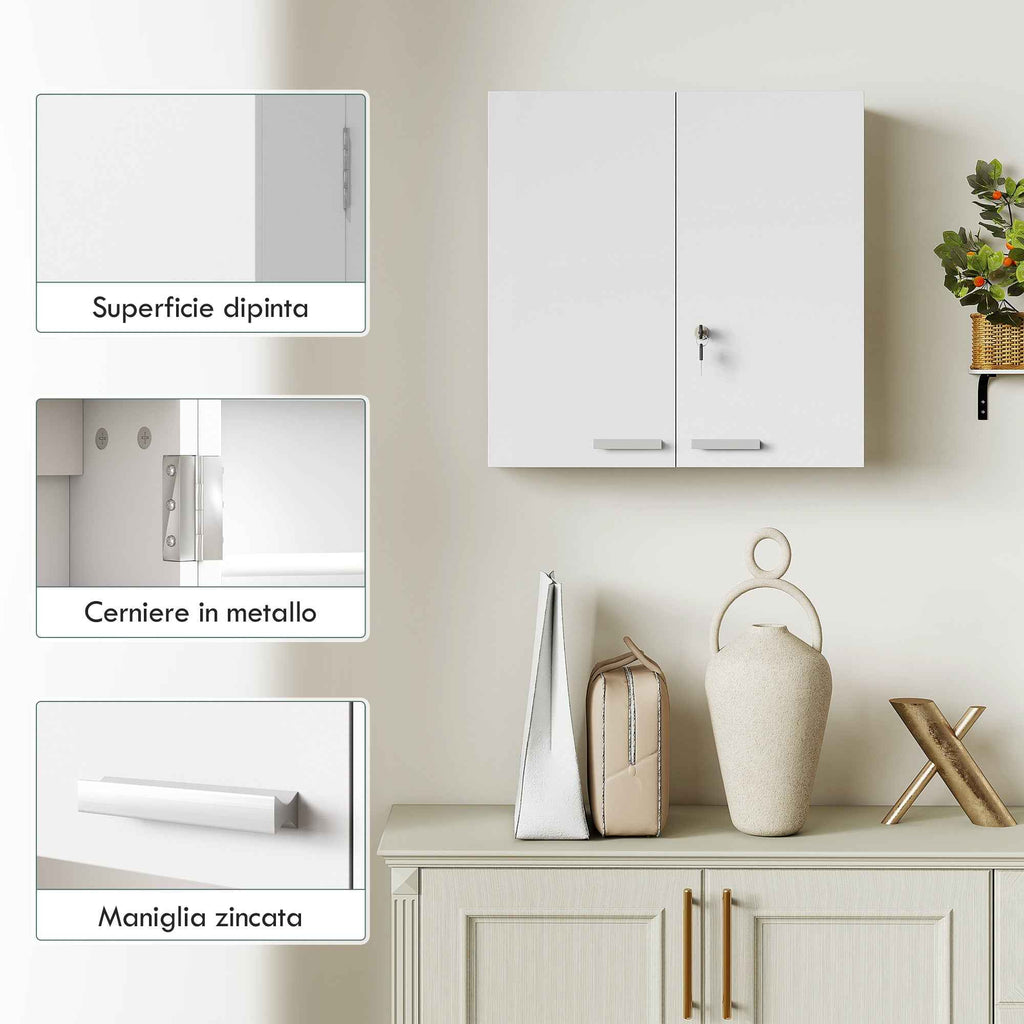 HOMCOM Medicine Cabinet with 3 Internal Shelves and 8 Bottle Holders, Made of Wood and Metal, 53x20x53 cm, White