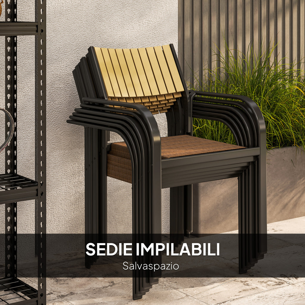 Outsunny Extendable Garden Table Set with 6 Stackable Outdoor Chairs, Steel and Textilene, Brown