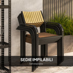 Outsunny Extendable Garden Table Set with 6 Stackable Outdoor Chairs, Steel and Textilene, Brown