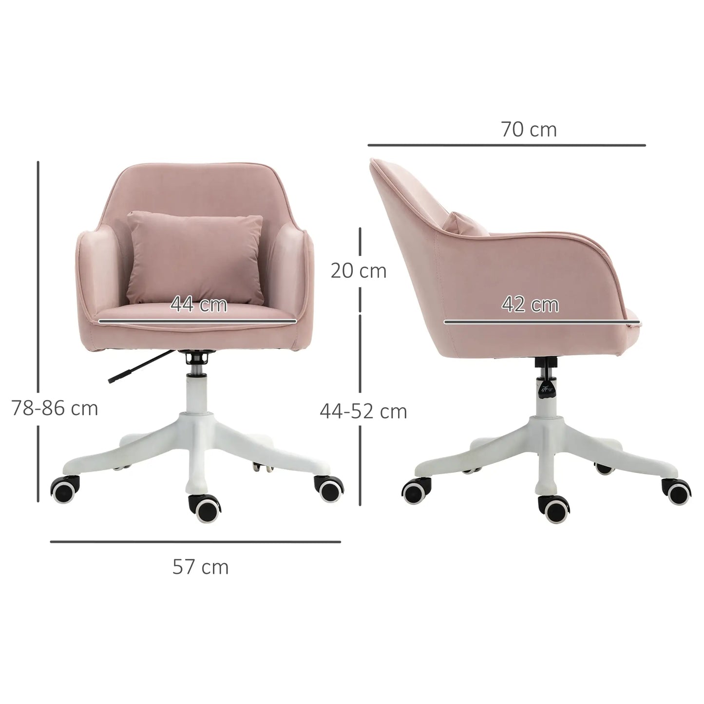 Pink 2-Point Massage Office Chair with Cushion and Armrests, Fabric, 57x70x78-86 cm