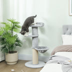 103.5cm Cat Tree with Cat Bed and Hammock, Plush Lining, Light Grey