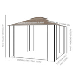 Garden Gazebo with Mosquito Net, Double Roof and Metal Frame, 3.7x3m Brown and Beige