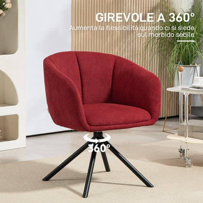 Modern Swivel Armchair with Padded Seat in Bouclé Fabric for Living Room and Office, Wine Red