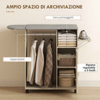 HOMCOM Mobile Ironing Board with Linen Effect Support Surface, 3 Cube Shelves and Rail, 127x42.5x99 cm, Multicolor