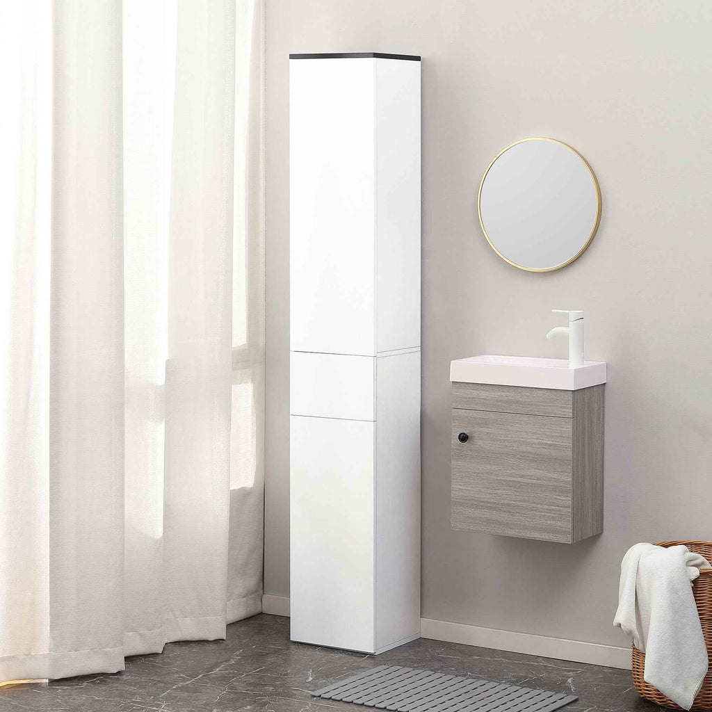 kleankin Bathroom Cabinet with Adjustable Shelf, 2 Closed Shelves and a Wooden Drawer, 30x28x180 cm, White