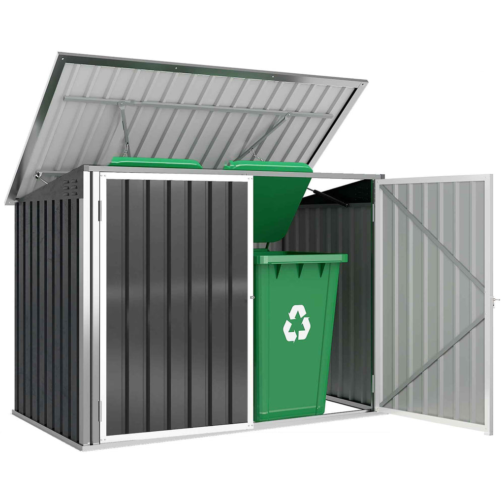 Outsunny Garden Shed, Horizontal Garbage Can Organizer, Dark Gray