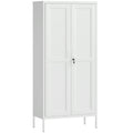 3-Tier Adjustable Steel Office Cabinet with Lock and 2 Keys, 80x40x175cm, White
