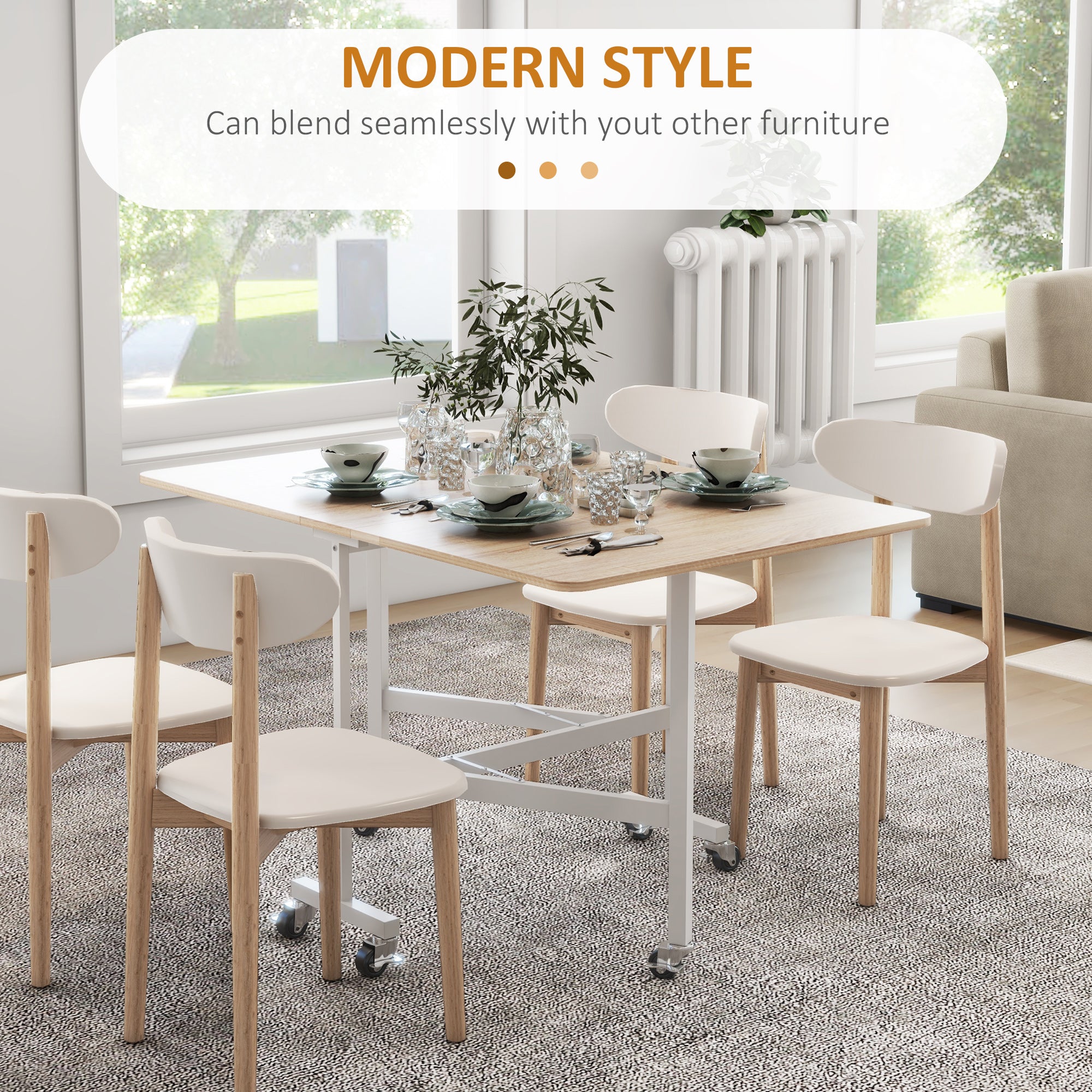 HOMCOM Modern Folding Table with 2 Leafs with Casters in MDF and Steel, 120x80x73cm, Brown - Borgè