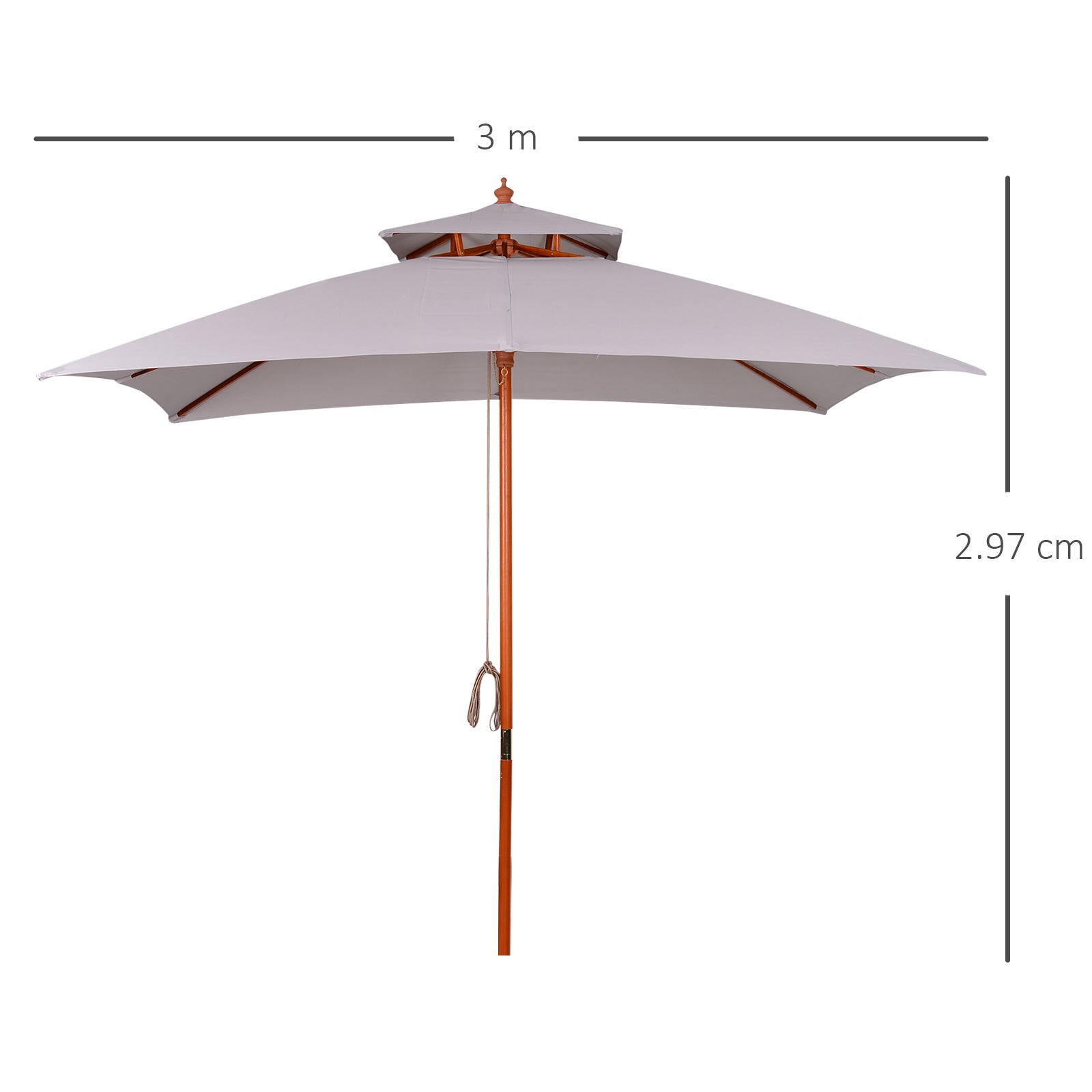 Garden Umbrella 3x3m with 8 Bamboo Ribs and 2-Tier Parasol Cover, Gray