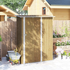 Outsunny Metal Tool Shed with Sloped Roof and Lockable Door, 142x86x189 cm, Wood Color
