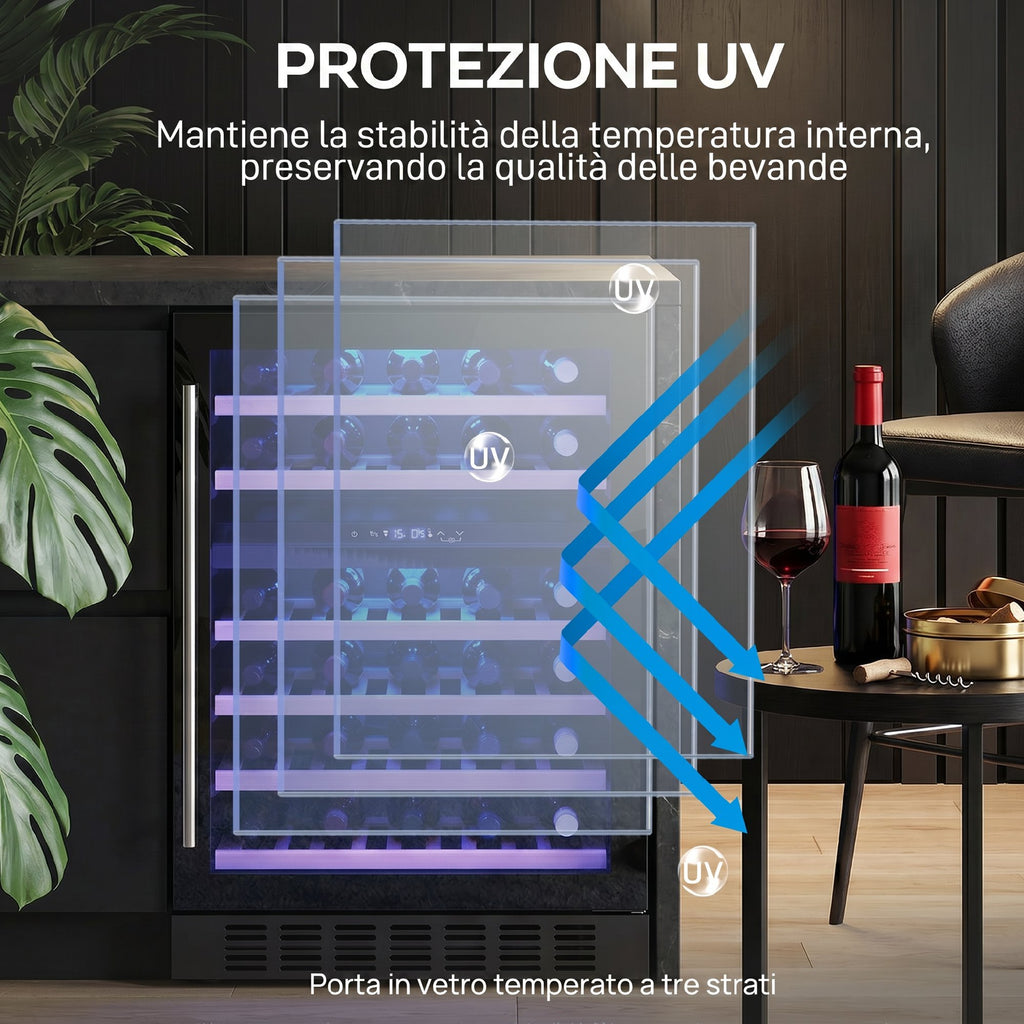 HOMCOM Wine Cooler, Dual Temperature, 5–18°C, 46 Bottles, 131L, Triple Tempered Glass Door, Black