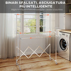 Folding Clothes Airer with 3 Adjustable Bars, Swivel Wheels and Stainless Steel Frame, Silver